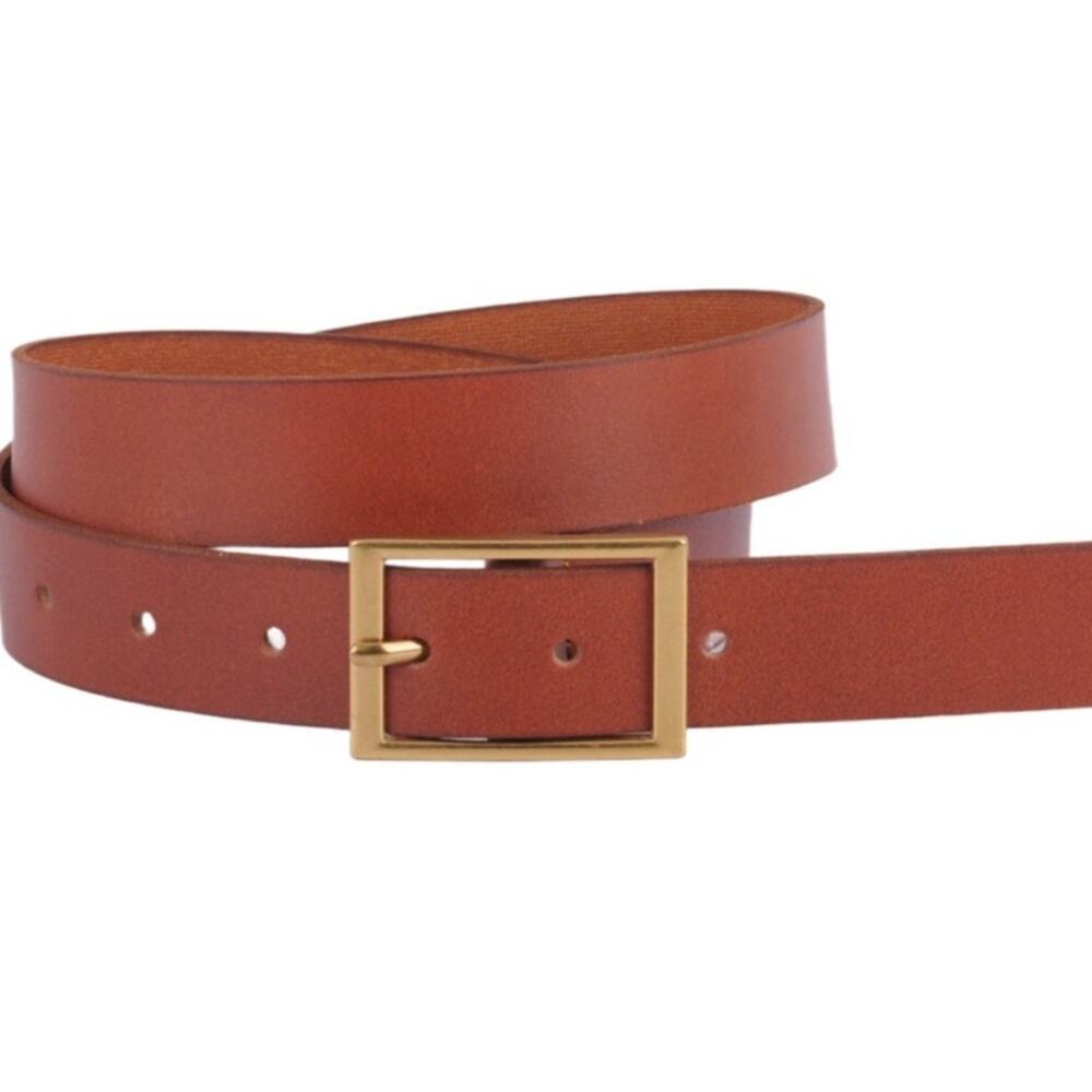Classic Rectangle Buckle Leather Belt Tan